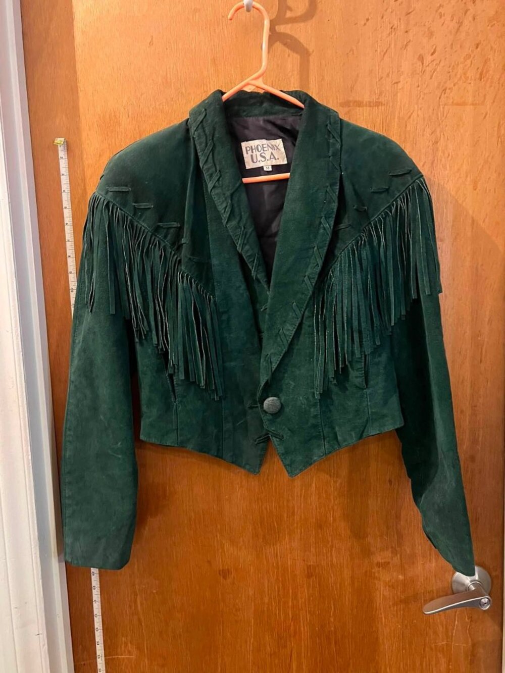 🐻Size M - Phoenix USA - Vintage Green Suede Bolero Jacket with Fringe